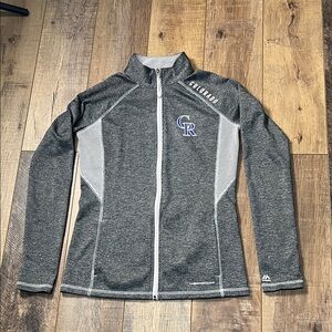 Majestic Colorado Rockies Baseball Gray Full-Zip Thermabase Jacket Medium